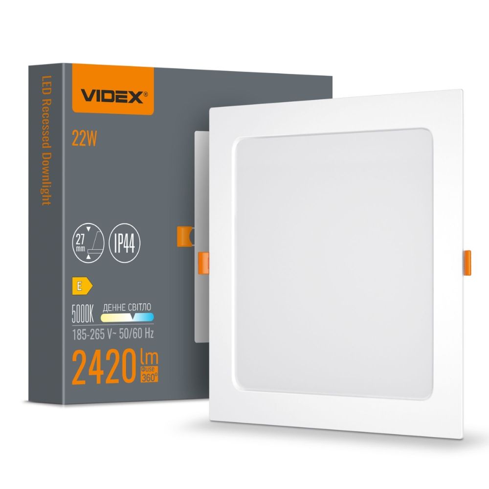 LED світильник Back вбудований квадрат VIDEX 22W 5000K