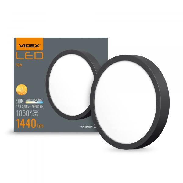 LED Светильник круглый накладной VIDEX 18W 5000K Black