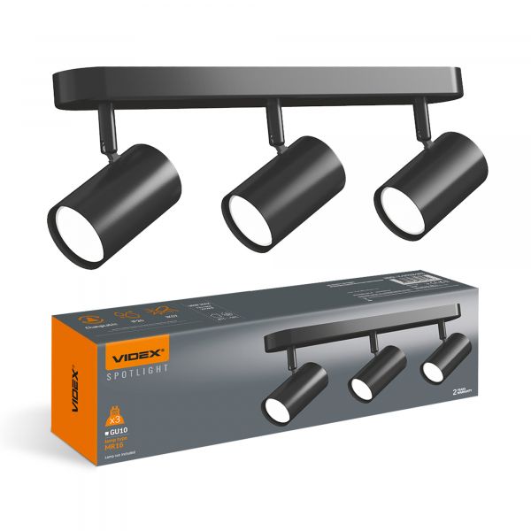 Светильник VIDEX под лампу 3xGU10 накладной поворотный черный VL-SPF05B-WFB