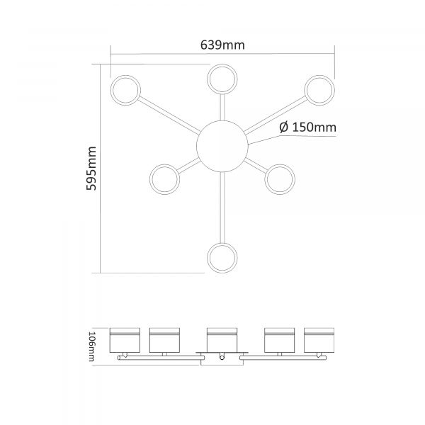 Світильник VIDEX під лампу 6xGX53 накладний чорний VL-SPF21B-BP