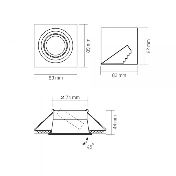 Світильник VIDEX під лампу GU10 врізний Квадрат Чорний VL-SPF09S-B