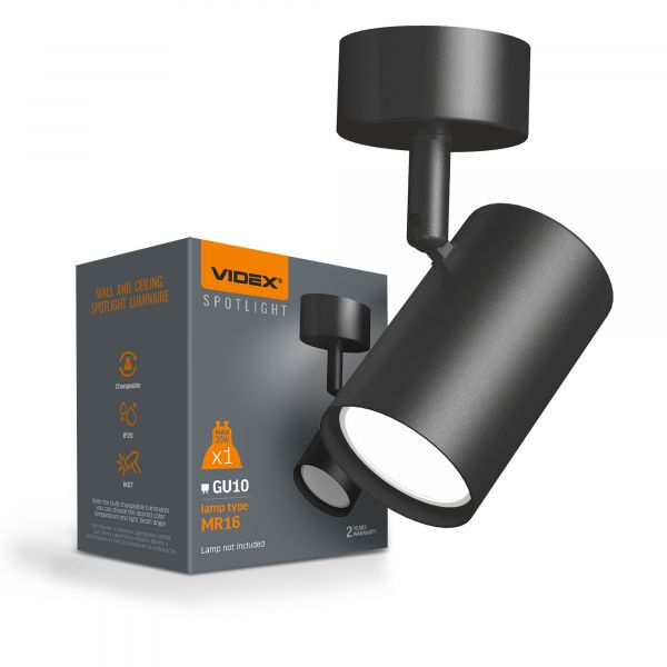 Светильник VIDEX под лампу GU10 накладной поворотный черный VL-SPF05B-BFB