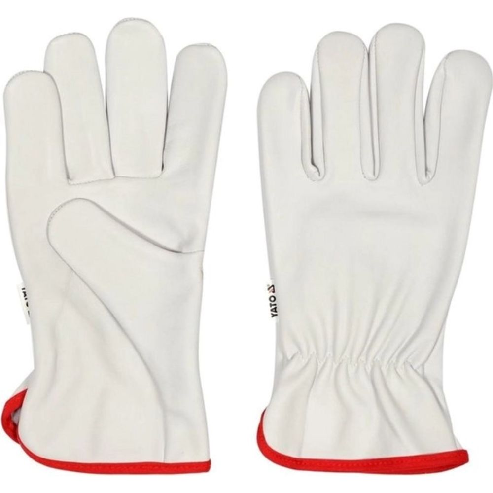 Рукавиці робочі біло з червоною крайкою YATO: бавовна + шкіра, р.10