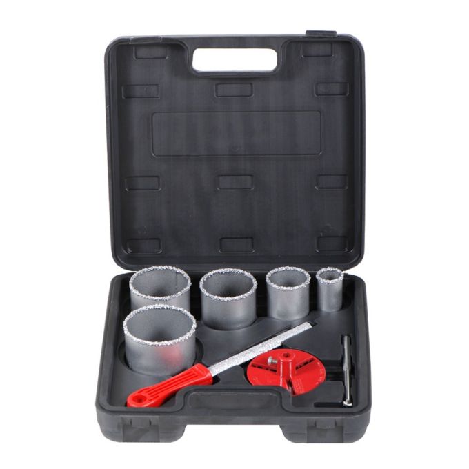 Коронки кільцеві з вольфрамовим напиленням Ø33, 53, 67, 73, 83 мм + основа з свердлом (кейс) SIGMA (