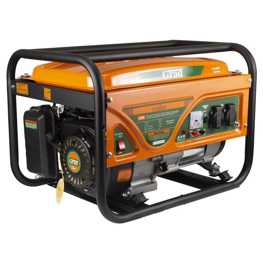 Генератор бензиновый 220В 2.5/2.8кВт 4-х тактный ручной запуск GRAD (5710915)