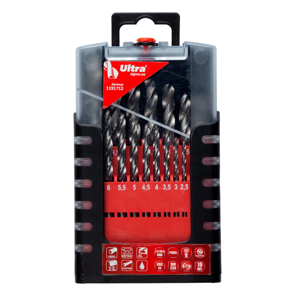 Набір свердел по металу Р6М5 полірованих 19шт 1.0-10.0мм (пластиковий кейс+блістер) ULTRA (1191712)