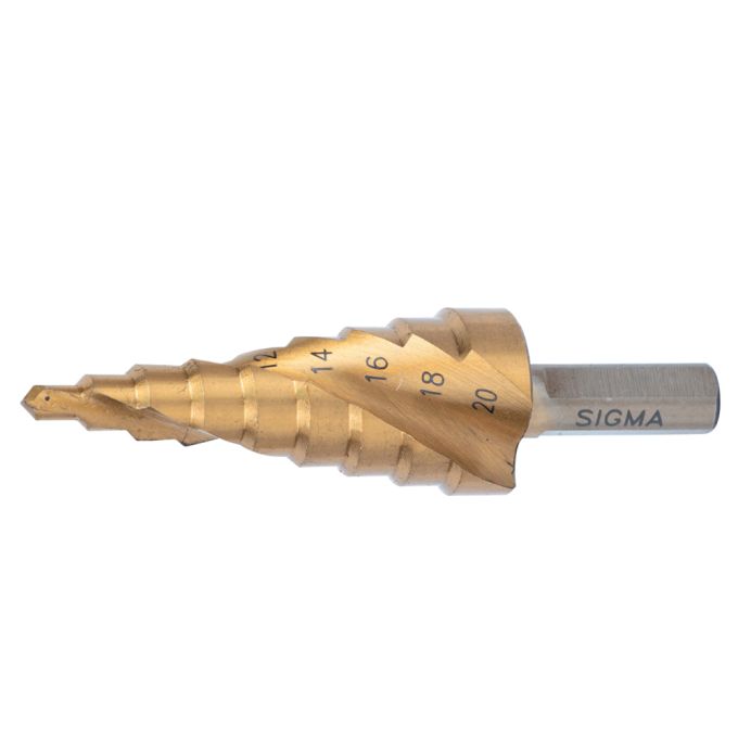 Свердло по металу східчасте HSS-TIN титанове зі спіральною канавкою Ø4-32мм, крок 2мм (блістер) SIGM