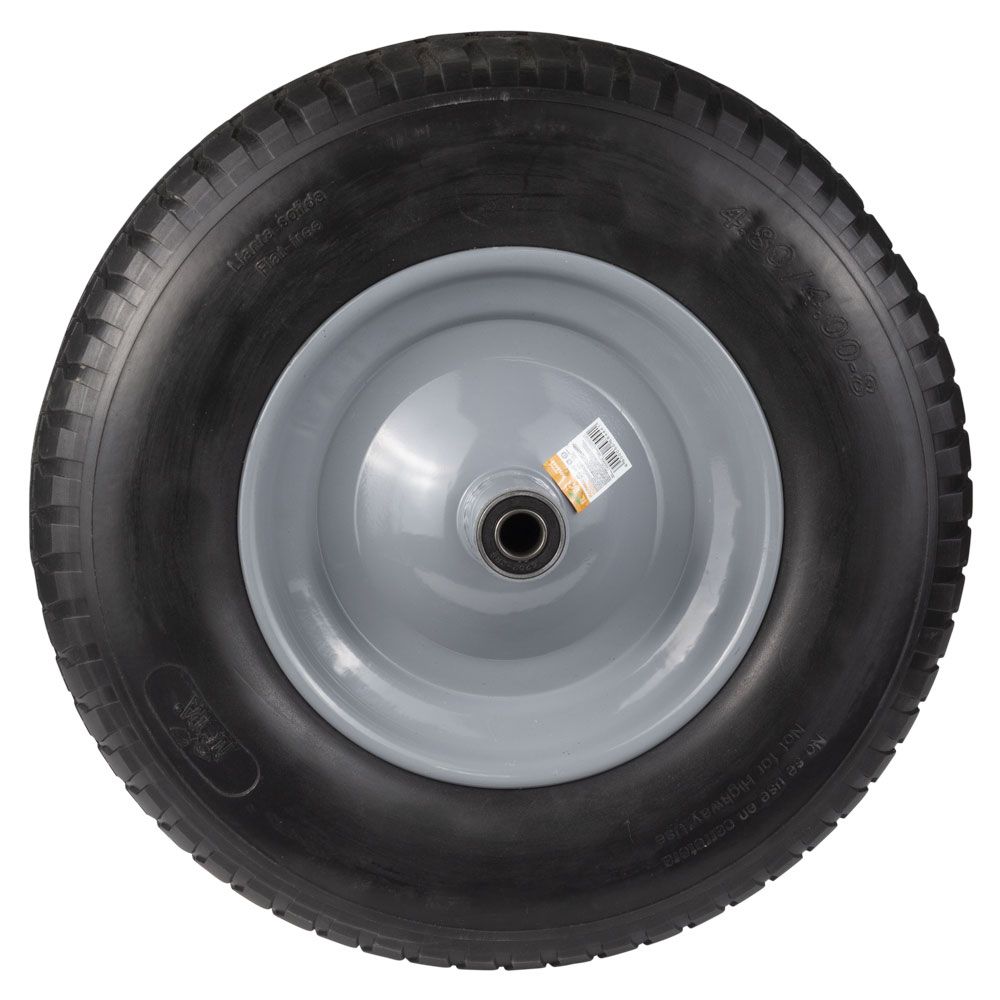 Колесо для тачки бескамерное полиуретановое 15" (4.00-8) 387×92мм ось Ø16мм длина 103мм FLORA (5058