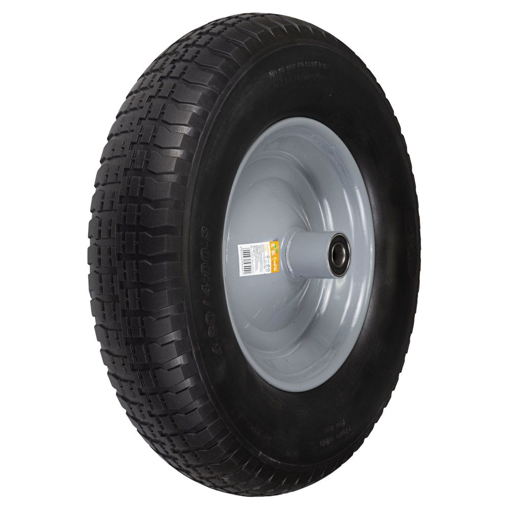 Колесо для тачки бескамерное полиуретановое 15" (4.00-8) 387×92мм ось Ø16мм длина 103мм FLORA (5058