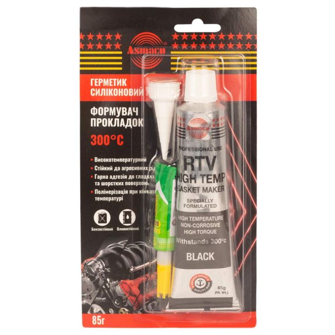 Герметик силіконовий RTV формувач прокладок високотемпературний +300°С чорний 85г ОАЕ ASMACO (637121