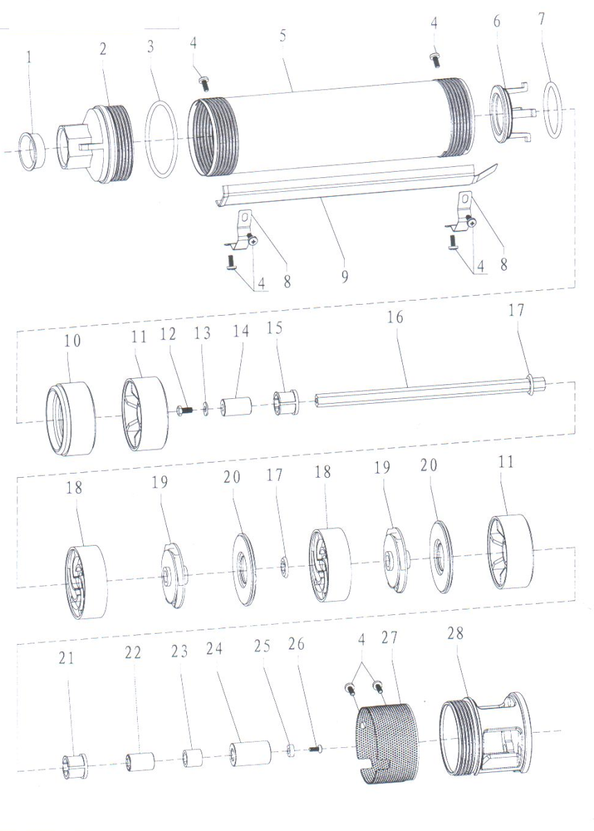 Насос центробежный скважинный 0.55кВт H 86(66)м Q 45(30)л/мин Ø80мм AQUATICA (DONGYIN) 3SDm1.8/20