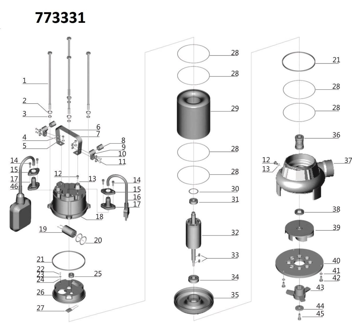 Насос каналізаційний 1.1кВт Hmax 7м Qmax 270л/хв (з ножем) AQUATICA (773331)