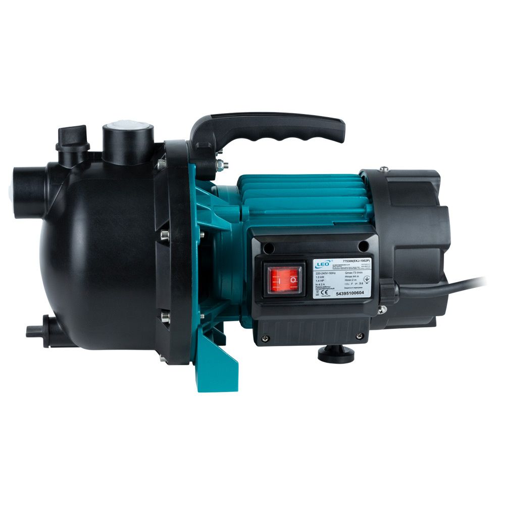 Насос центробежный самовсасывающий 1.2КВт Hmax 48м Qmax 80л/мин пластик LEO EKJ-1202P (775309)