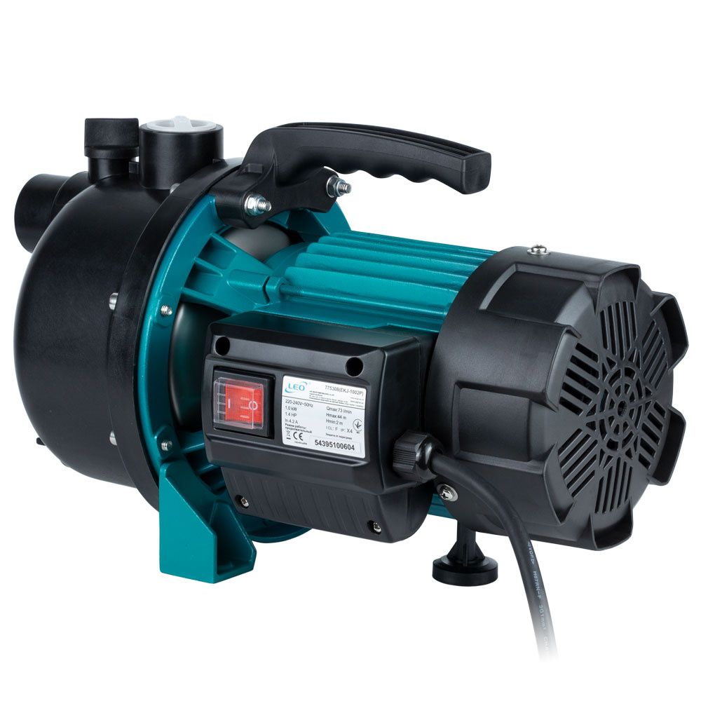 Насос центробежный самовсасывающий 1.2КВт Hmax 48м Qmax 80л/мин пластик LEO EKJ-1202P (775309)