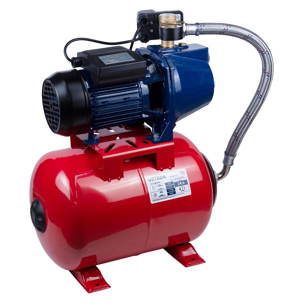 Станція 1.1кВт Hmax 50м Qmax 60л/хв (самовсмоктуючий насос) 24л Україна WETRON JET100А5 (775044/24)