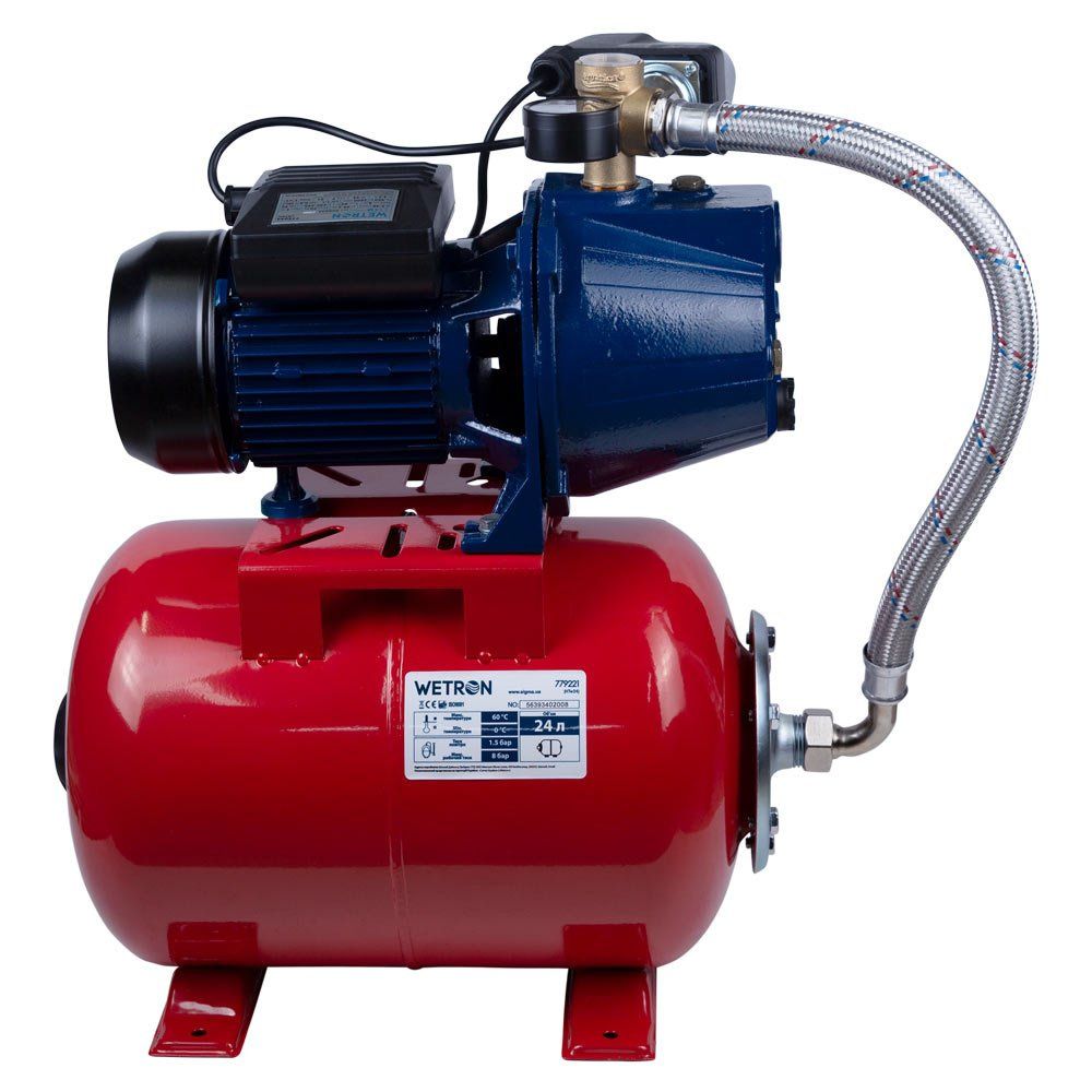 Станція 1.1кВт Hmax 50м Qmax 60л/хв (самовсмоктуючий насос) 24л Україна WETRON JET100А5 (775044/24)