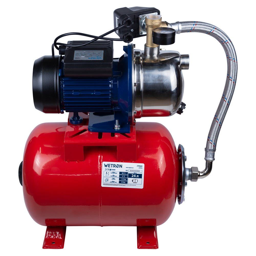 Станція 0.75кВт Hmax 42м Qmax 50л/хв (самовсмоктуючий насос нерж) 24л Україна WETRON JETS80А5 (77505