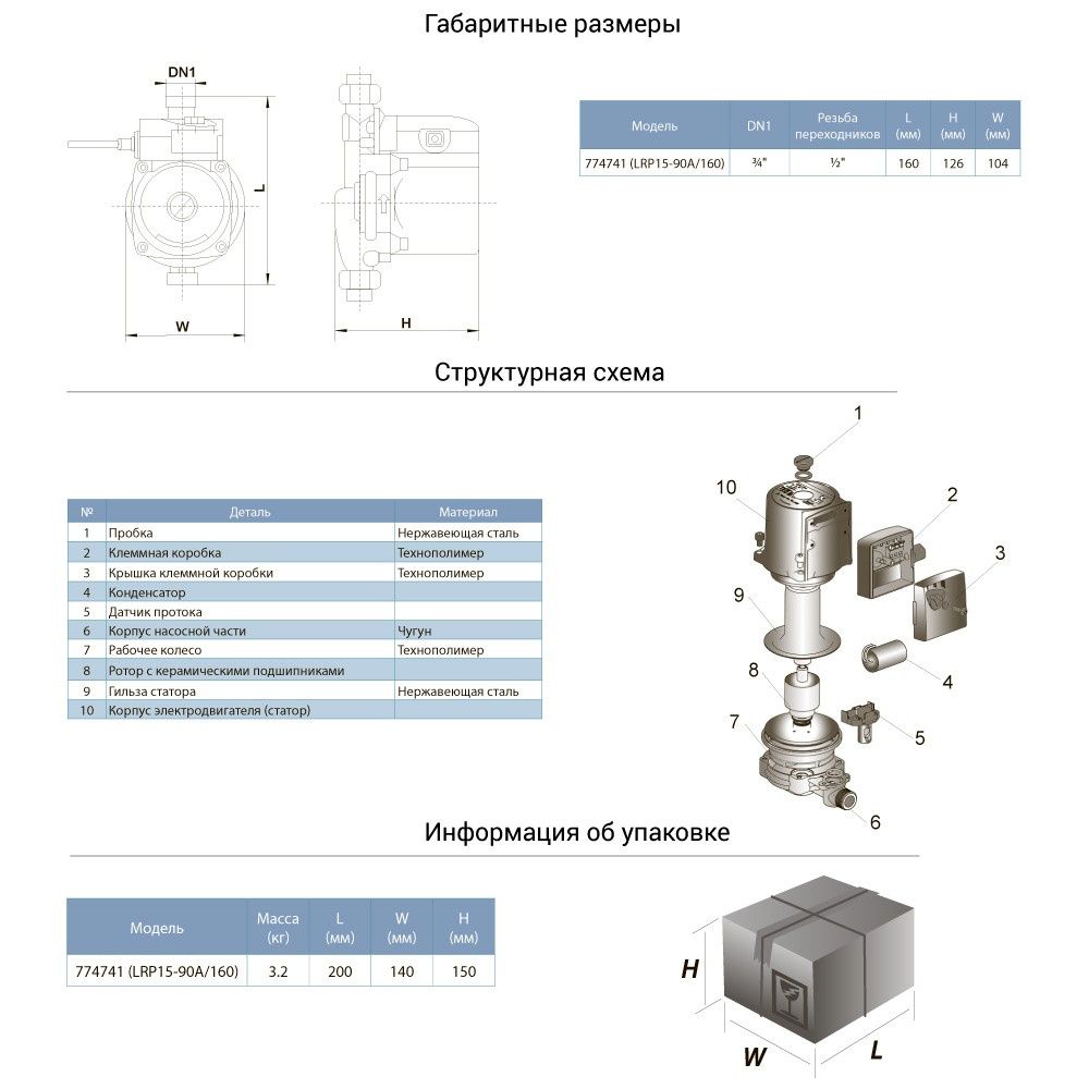 Насос для підвищення тиску 123Вт Hmax 9м Qmax 25л/хв Ø¾" 160мм+гайки Ø½" LEO 3.0 LRP15-90A/160 (7747