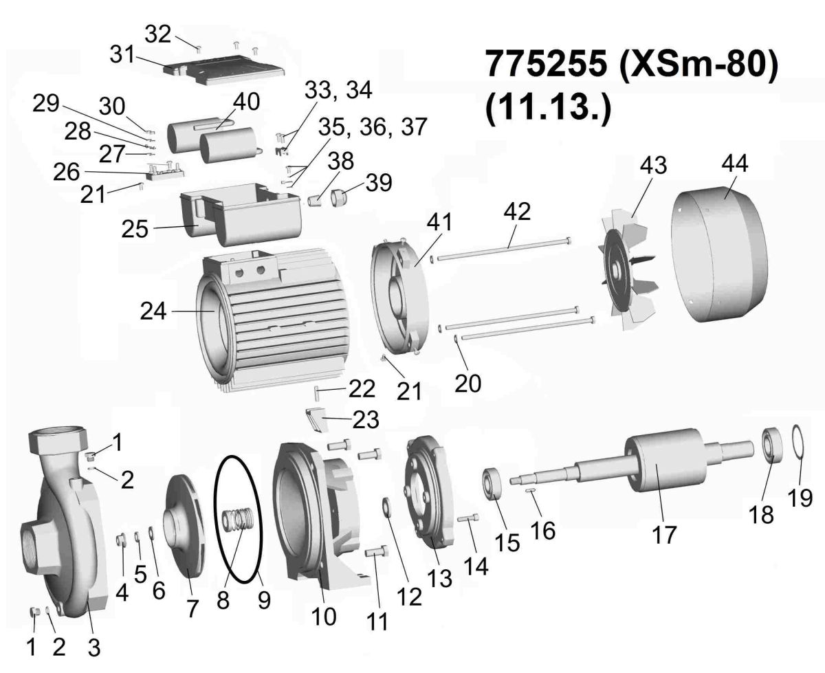 Насос відцентровий 2.2кВт Hmax 34м Qmax 500л/хв LEO XSm-80 (775255)