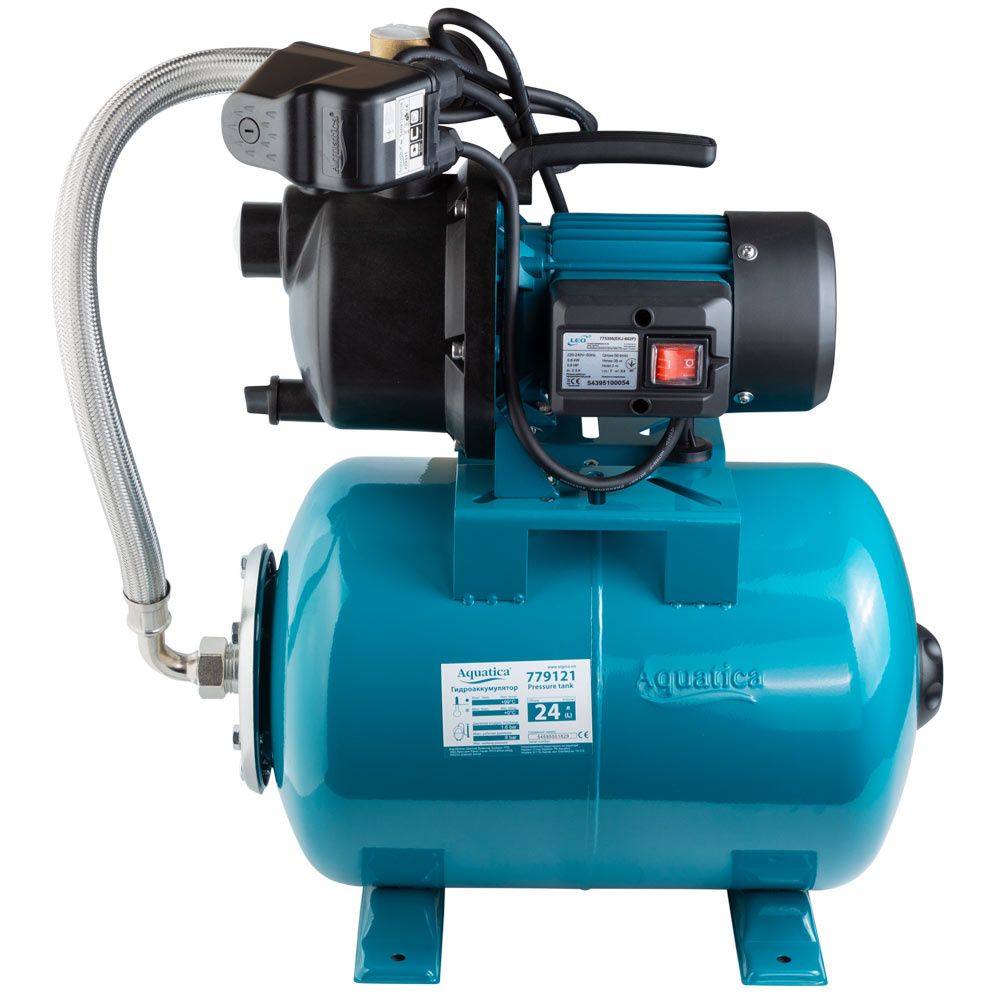 Станція 0.6кВт Hmax 35м Qmax 50л/хв пластик (самовсмоктуючий насос) 24л Україна AquaticaLEO EKJ-602P