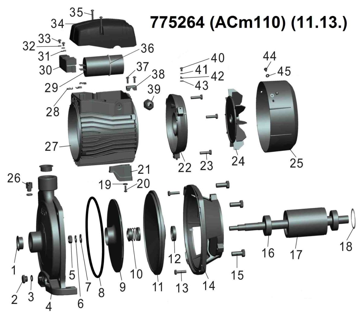 Насос центробежный 1.1кВт Hmax 40м Qmax 120л/мин LEO 3.0 ACm110 (775264)