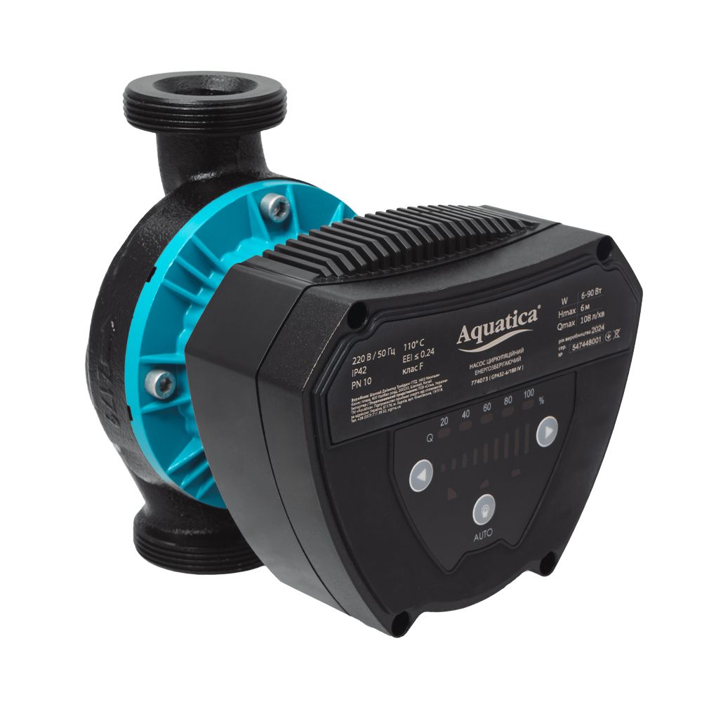 Насос циркуляционный энергосберегающий 6-90Вт Hmax 6м Qmax 108л/мин Ø2" 180мм + гайки Ø1¼" AQUATICA GP