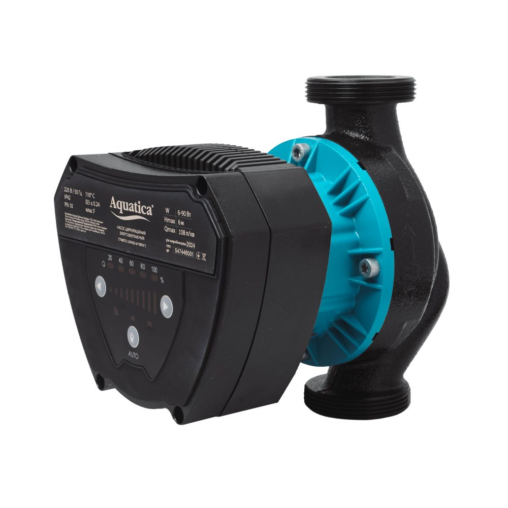 Насос циркуляционный энергосберегающий 6-90Вт Hmax 6м Qmax 108л/мин Ø2" 180мм + гайки Ø1¼" AQUATICA GP