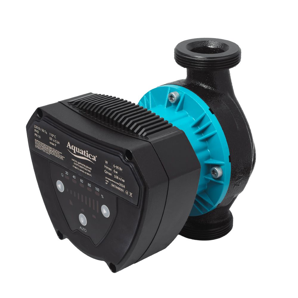 Насос циркуляционный энергосберегающий 6-90Вт Hmax 6м Qmax 108л/мин Ø2" 180мм + гайки Ø1¼" AQUATICA GP