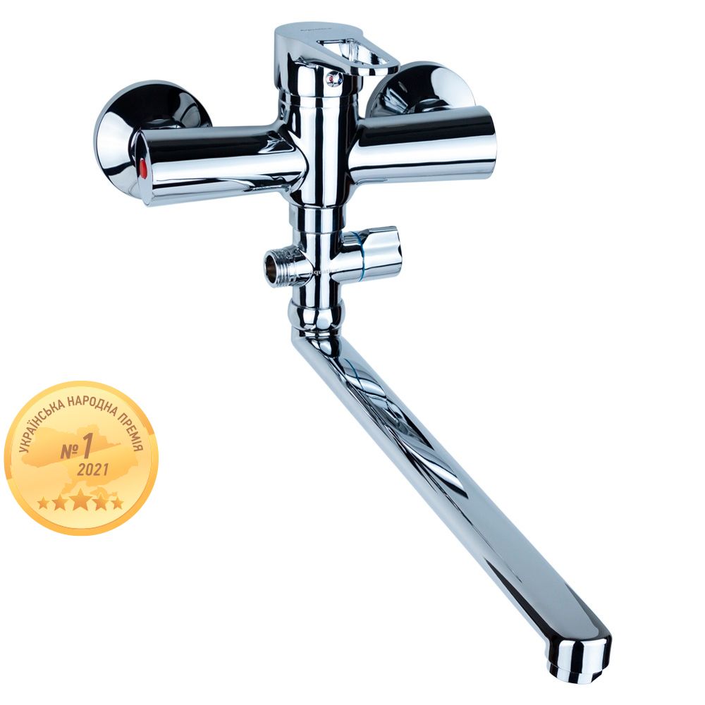 Змішувач HL Ø35 для ванни гусак прямий 350мм дивертор внесений картріджний AQUATICA HL-3C230C (97342