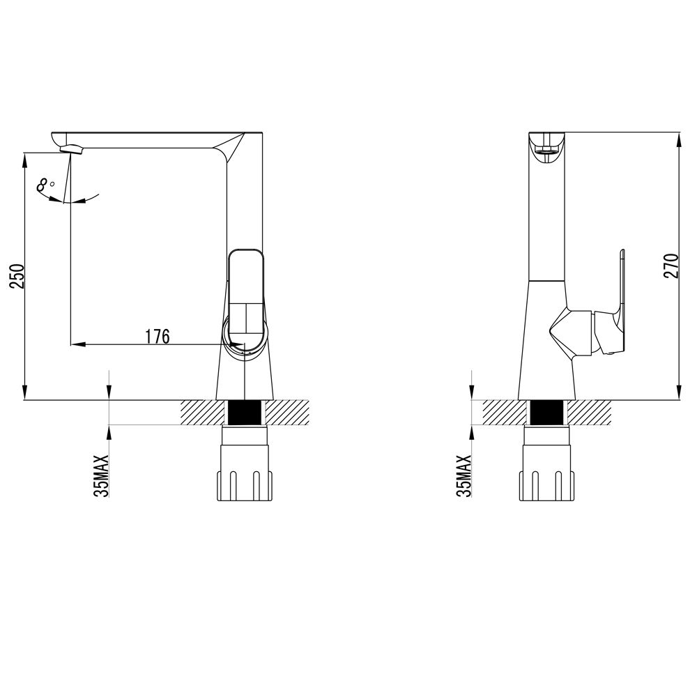 Смеситель BRACCIANO Ø35 для кухни Г-излив на гайке CORSO 9617100 (CF-4B236C)