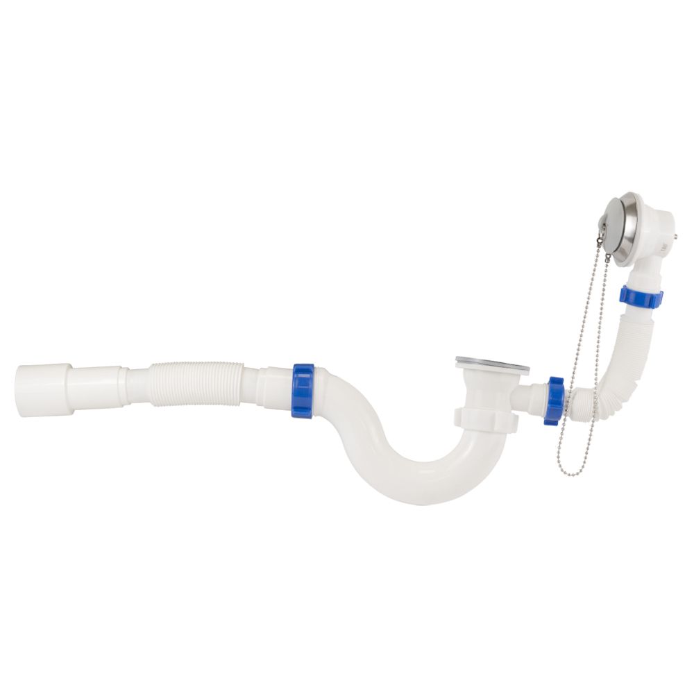 Сифон для ванни прямоточний з пробкою на ланцюжку і гнучким відведенням Ø40/50мм TAU (9843820)