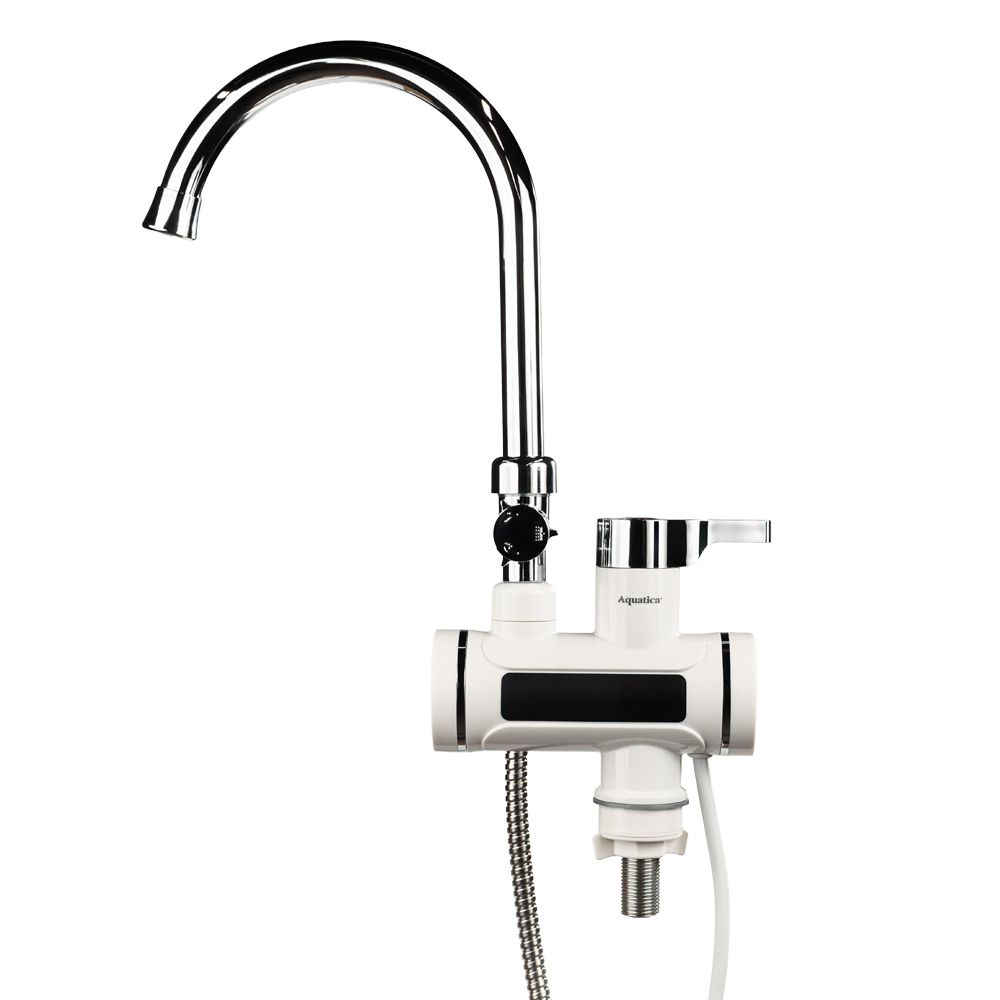 Кран-водонагрівач проточний s92 3.3кВт для ванни вилив вухо на гайці з дисплеєм і термостатом AQUATI