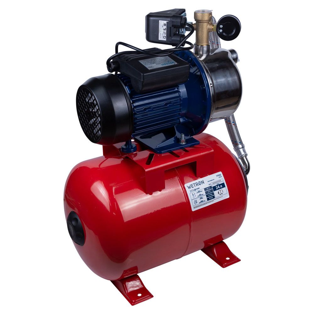 Станція 1.1кВт Hmax 48м Qmax 60л/хв (самовсмоктуючий насос нерж) 24л Україна WETRON JETS100А5 (77505