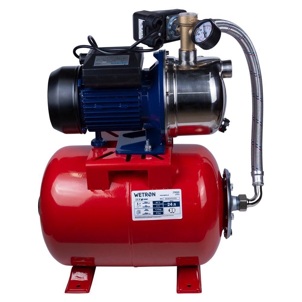 Станція 1.1кВт Hmax 48м Qmax 60л/хв (самовсмоктуючий насос нерж) 24л Україна WETRON JETS100А5 (77505
