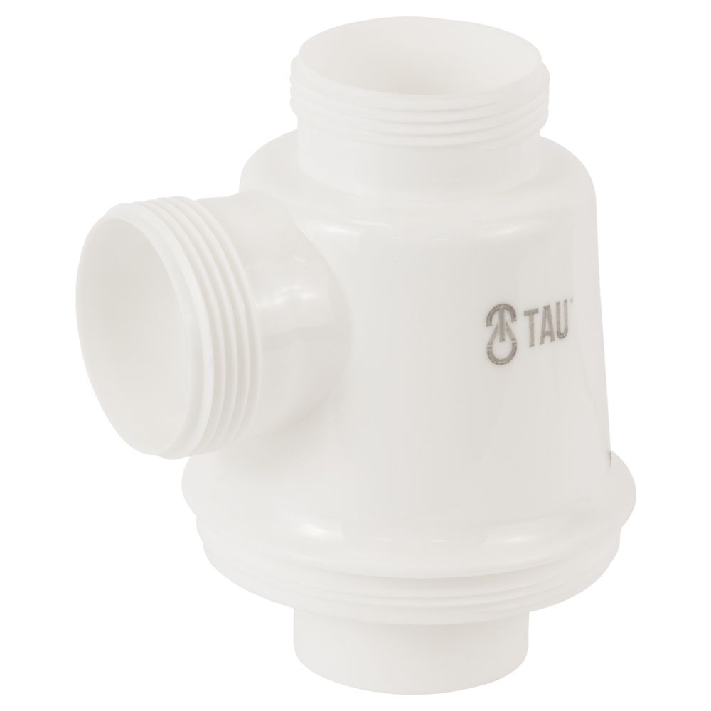 Сифон для кухонної мийки з пластиковим випуском 3½" підведенням під пральну машину круглим переливом і гнучким відведенням Ø40/50мм (білий) Tau