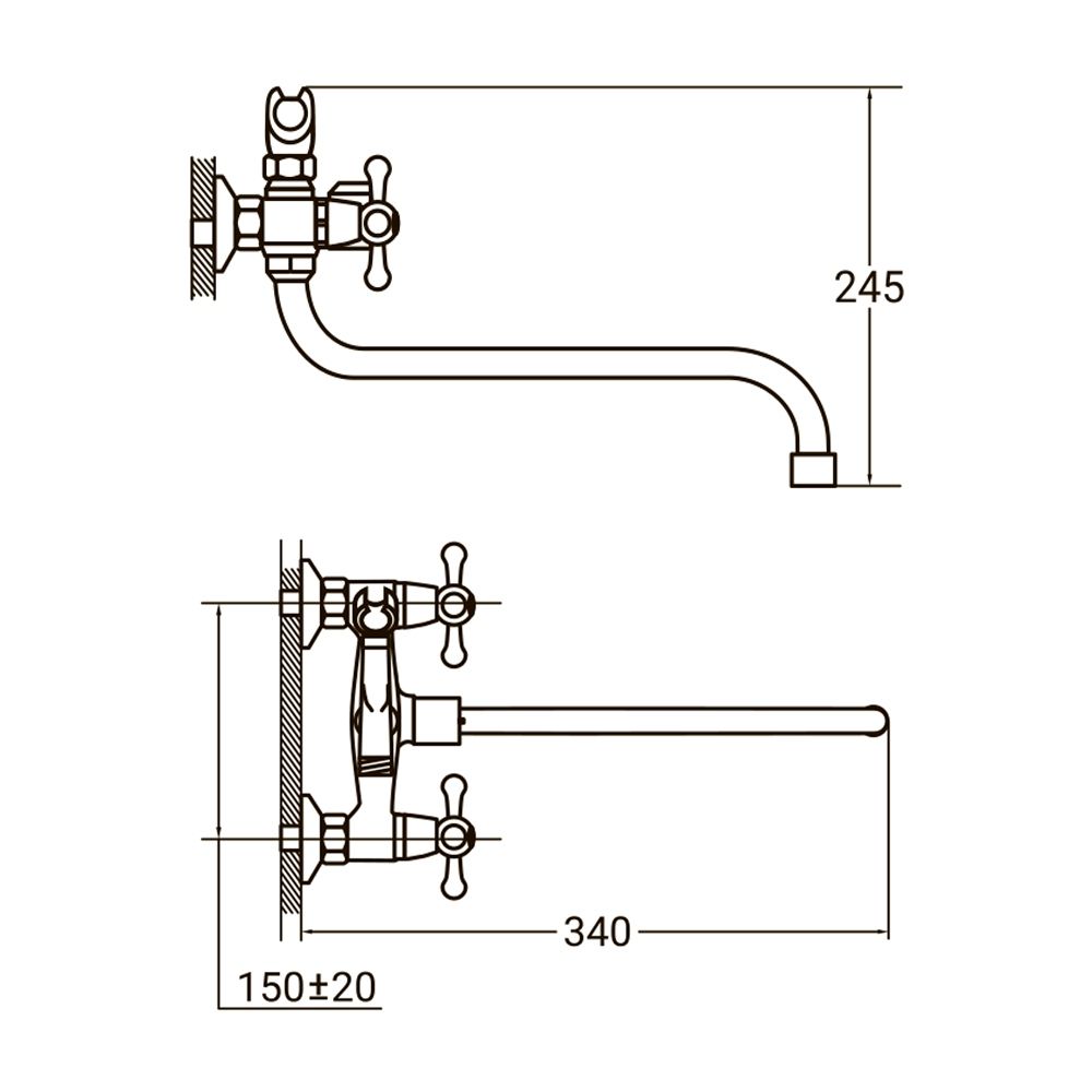 Змішувач PM 1/2" для ванни гусак вигнутий дивертор вбудований картріджний AQUATICA PM-2C457C (978021