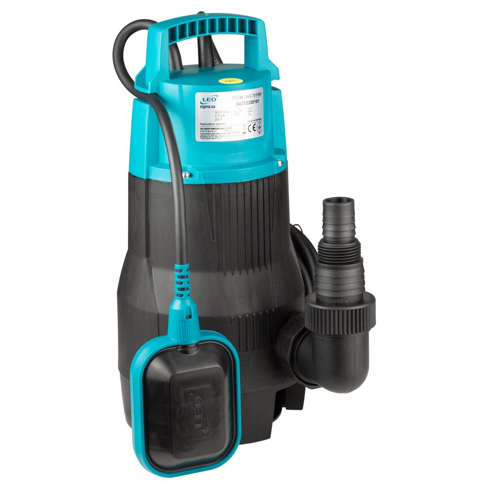 Насос дренажный садовый 0.75кВт Hmax 8м Qmax 233л/мин LEO AKS-751PWH (773248)