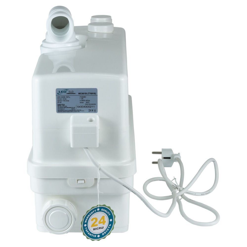 Станция канализационная 0.6кВт Hmax 8.5м Qmax 110л/мин 3 входа + боковой вход 90мм LEO 3.0 WC601В (7769