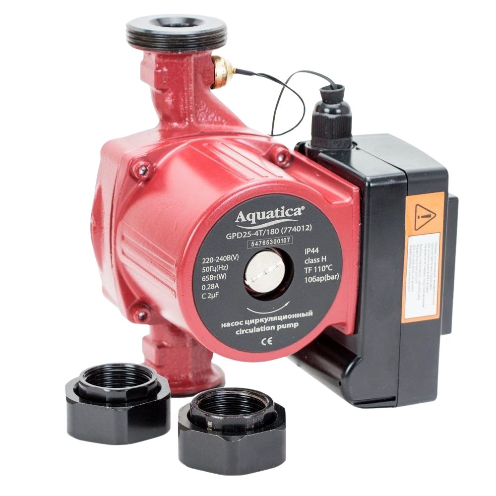 Насос циркуляційний з термодатчиком 65Вт Hmax 4м Qmax 63л/хв Ø1½" 180мм+гайки Ø1" AQUATICA (774012)