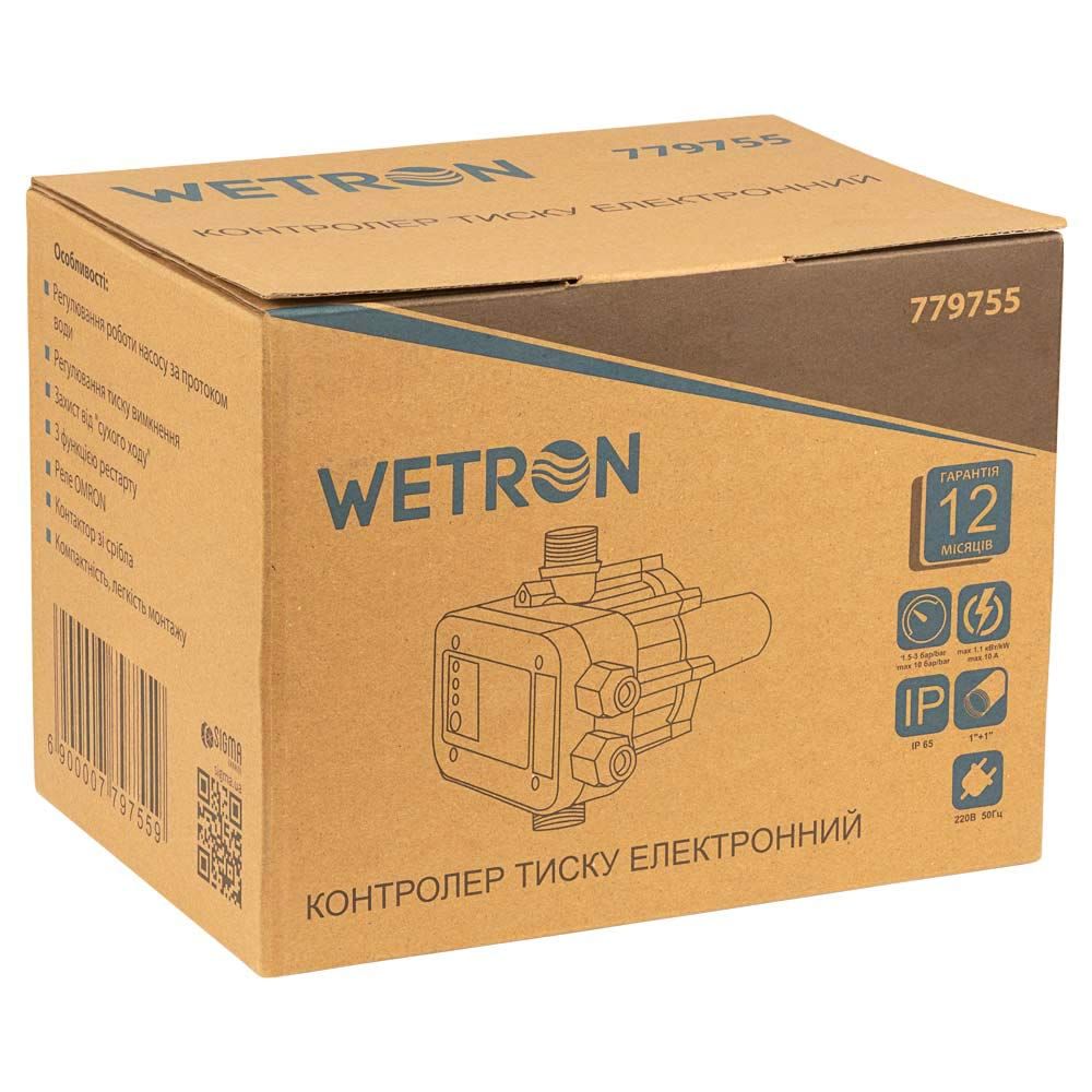 Контроллер давления электронный 1.1кВт Ø1" + рег давления вкл 1.5-3.0 bar WETRON DSK-8.1 (779755)