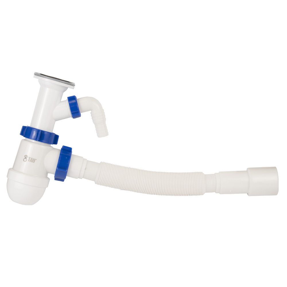 Сифон для раковини з випуском з нерж. сталі виведенням під пральну машину і гнучким відведенням 1½"×