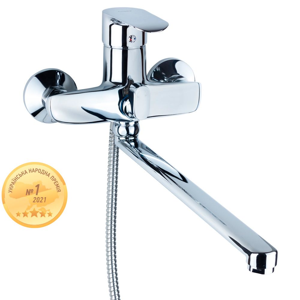 Смеситель KN Ø40 для ванны гусак прямой 350мм дивертор встроенный картриджный AQUATICA KN-2C228C (973