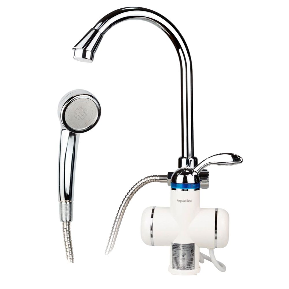 Кран-водонагрівач проточний LZ 3.0кВт 0.4-5бар для ванни гусак вухо на гайці AQUATICA LZ-6C111W (979