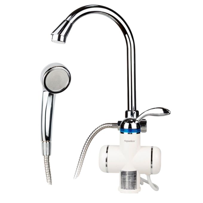 Кран-водонагрівач проточний LZ 3.0кВт 0.4-5бар для ванни гусак вухо на гайці AQUATICA LZ-6C111W (979