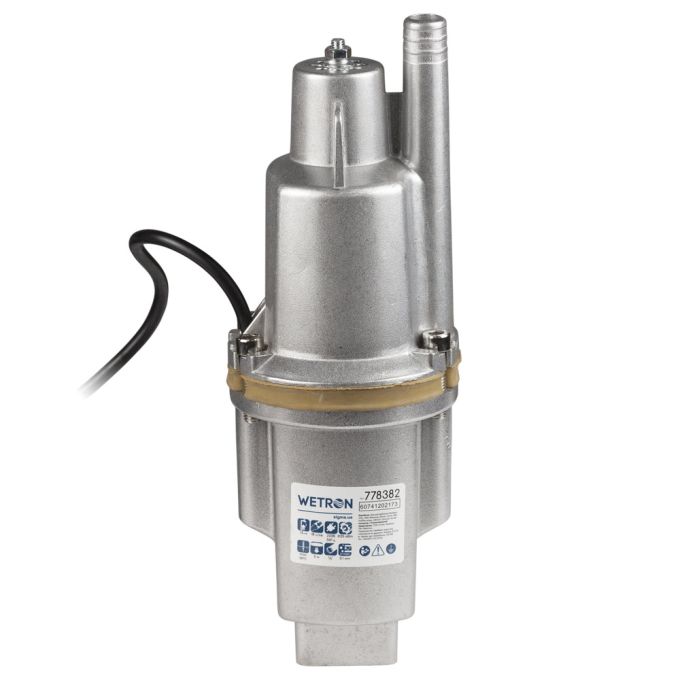 Насос вібраційний 0.25кВт H 75м Q 18л/хв Ø100мм 10м кабелю верхній вхід WETRON WVM60 (778382)