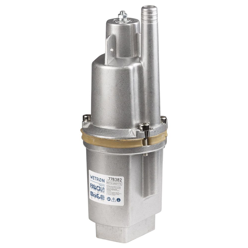 Насос вібраційний 0.25кВт H 75м Q 18л/хв Ø100мм 10м кабелю верхній вхід WETRON WVM60 (778382)