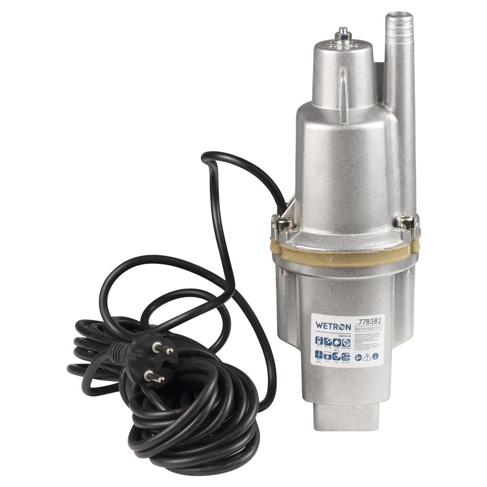 Насос вібраційний 0.25кВт H 75м Q 18л/хв Ø100мм 10м кабелю верхній вхід WETRON WVM60 (778382)