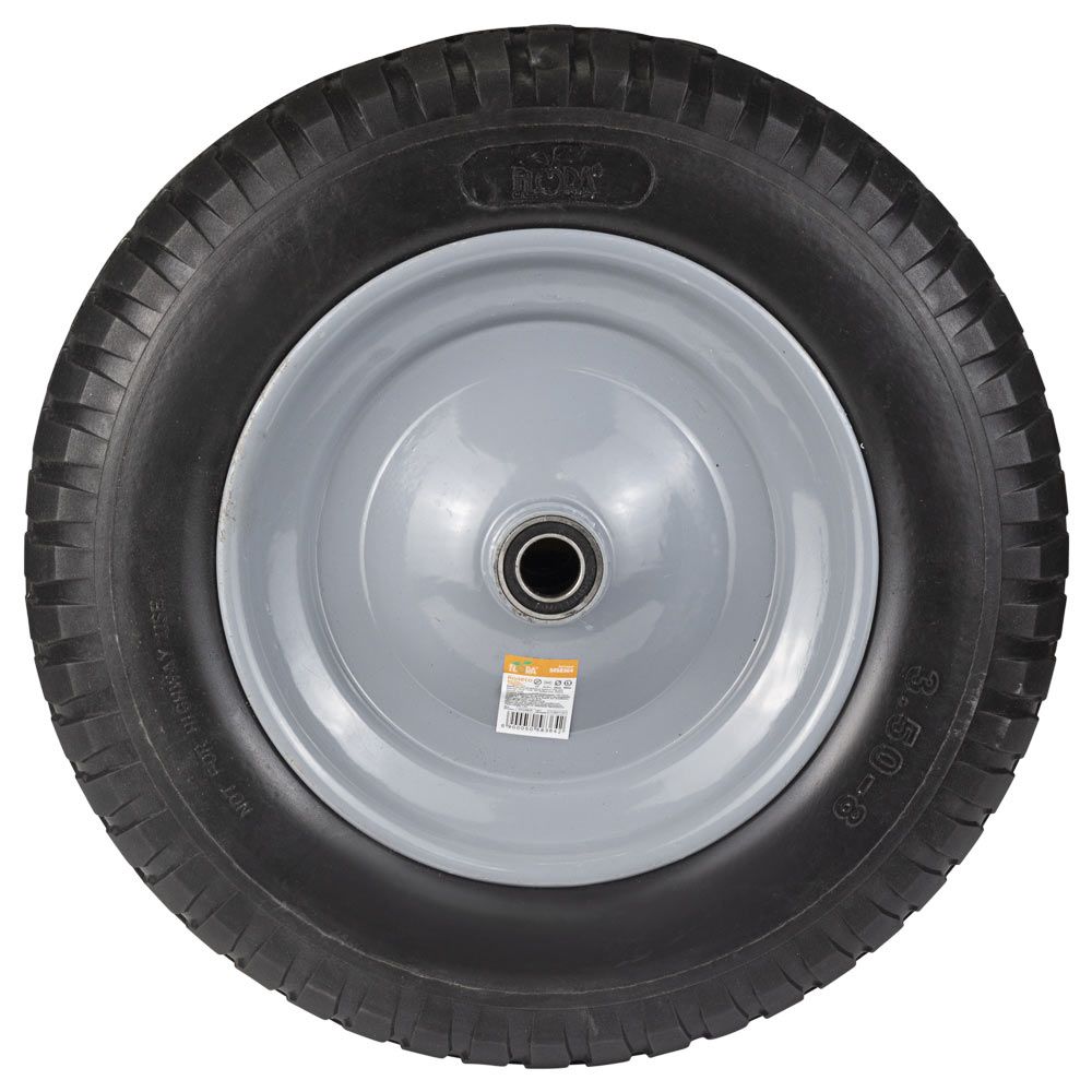 Колесо для тачки бескамерное полиуретановое 14" (3.50-8) 370×80мм ось Ø16мм длина 90мм FLORA (50583