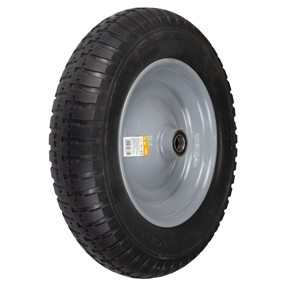 Колесо для тачки бескамерное полиуретановое 14" (3.50-8) 370×80мм ось Ø16мм длина 90мм FLORA (50583