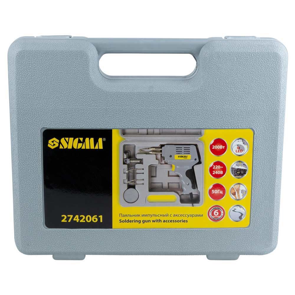 Паяльник импульсный 200Вт + аксессуары 5шт кейс SIGMA (2742061)